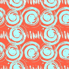 Seamless ornament with circles. Sketch Hand Drawn graphic print. Minimalist design for paper, textile, packaging, background, wallpaper. Vector.