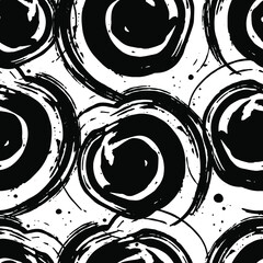 Seamless pattern with black circles on white background. Minimalistic design for paper, textile, packaging, background, wallpaper. Vector. 