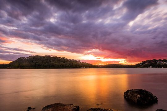 Sunset view of Georges river and Illawong in Australia