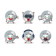 Compact disk cartoon character are playing games with various cute emoticons