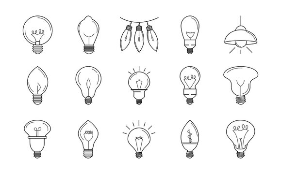 electric light bulb, eco idea metaphor, isolated line style icons set