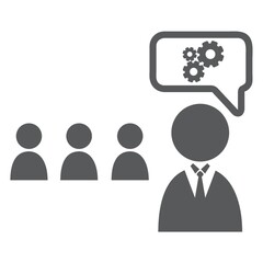 businessman with gear speech bubble