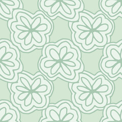 Line art flower seamless pattern on green background. Geometric lace floral endless wallpaper.
