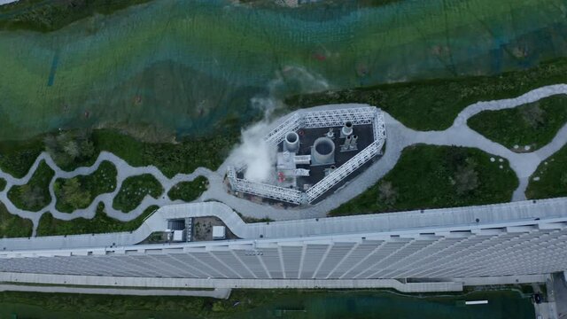Direct Overhead Aerial Shot of Amager Bakke Power Plant.