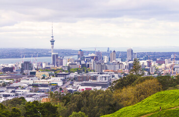 Obraz premium Landscape View to Auckland New Zealand from Mt Eden; Mount Eden Auckland New Zealand; Evening Time before Dark Night