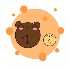 teddy bear and chick with clock