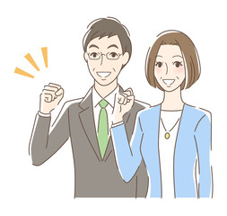 ガッツポーズするカップル