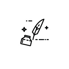 Writing texts vector icon, pen and and inkwell