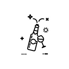 Wine and glass, a bottle of champagne and a glass, celebration of the event, a holiday and a salute,  icon on white background