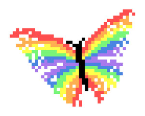 Image of colorful pixel butterfly. Vector illustration of a cross stitch and beading pattern.