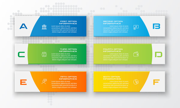 Business infographics template 6 steps rectangle,Vector illustration.
