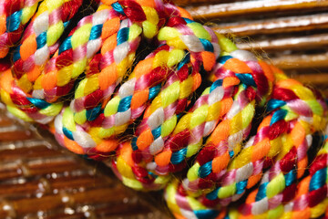 Close up or macro shot of yarn knitting bracelet.