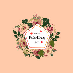 Happy Valentine's Day greeting card love letter vintage style/Rose flower and leaf  with text on orange shade color background. For Valentine's day, Mother's and birthday greeting card design.