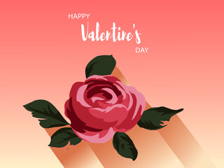 Valentine's day greeting card Rose isolated on pink gardient color background. For banner, template, card, postcard, wallpaper.