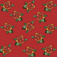 Valentine’s day roses semless pattern is the old school style background for Valentines,Birthday, Wedding and Anniversary. Cover to template, banner, greeting card, postcard, tattoo.
