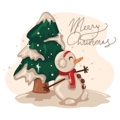 snowman and christmas tree