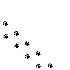 Fototapeta premium Print of footprints of an animal. Vector trail icon from pawprint cat or dog. Symbol of a walk with a pet. Stock Photo. Printable template.