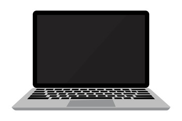 Vector image of a laptop with a black screen. Realistic flat notebook layout. Empty computer monitor. Stock Photo.