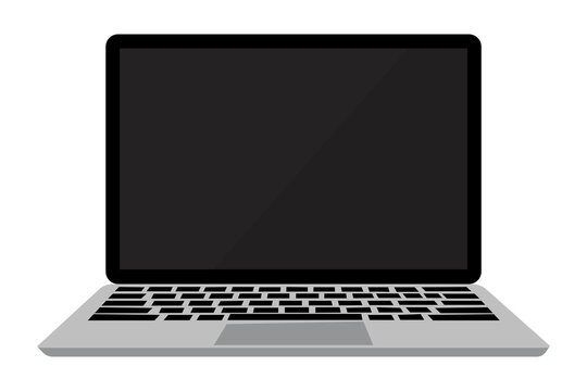 Vector image of a laptop with a black screen. Realistic flat notebook layout. Empty computer monitor. Stock Photo.