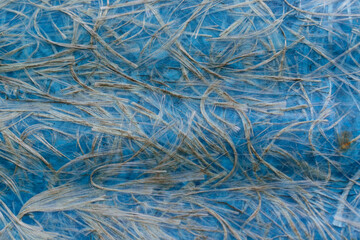 Old wavy surface with inclusions of fibers. Carbon fiber reinforced plastic. Color - Steel Blue. Cracks, defects, pollution.
