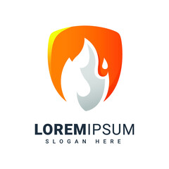 Fire and Shield Orange Logo For Industry and Technology