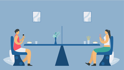 Obraz premium Social distancing in canteen. You have to sit away from people before . eating. Save life from coronavirus outbreak. Vector illustration designs in flat style.