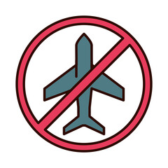 Obraz premium covid 19 coronavirus prevention, avoid travel at plane, spread outbreak pandemic line and fill style icon