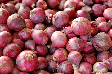 Purple violet onions stack display