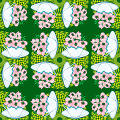 Obraz premium Creative composition with the image of garden flowers and kitchen utensils. Illustration on the theme 