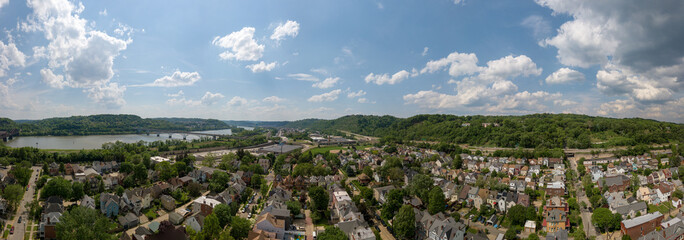 Aspinwall Aerial, Aspinwall Pennsylvania, Allegheny River, Panoramic city landscape