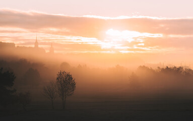 sunrise in the fog