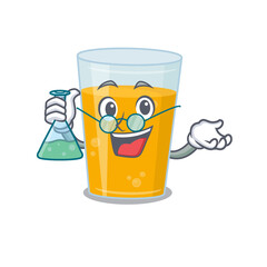 Obraz premium caricature character of glass of orange juice smart Professor working on a lab
