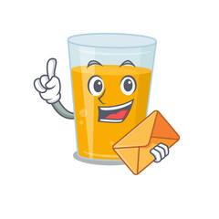 A picture of cheerful glass of orange juice cartoon design with brown envelope