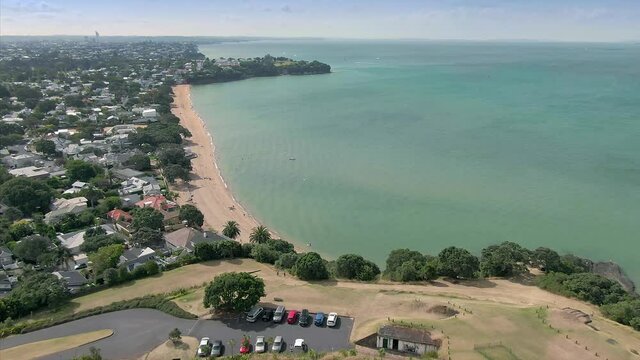 Aerial: Cheltenham beach, Devonport, Auckland, New Zealand