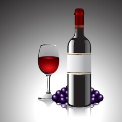 wine bottle and glass with grapes