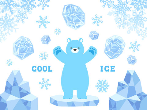 シロクマと氷と雪の結晶のイラストセット