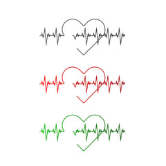 Heartbeat cardiogram or cardiograph. Vector electrocardiogram icon set. Heart rate. EKG or ECG test. Heart beat graph. Isolated graphic illustration. red and green.