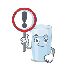 A cartoon icon of glass of water with a exclamation sign board