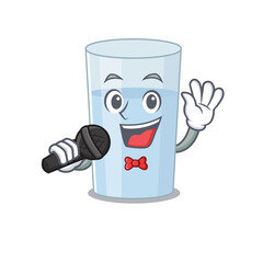 cartoon character of glass of water sing a song with a microphone