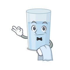 A cartoon picture of glass of water waiter with a white napkin
