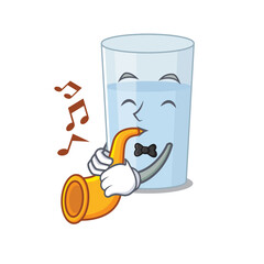 Glass of water musician of cartoon design playing a trumpet