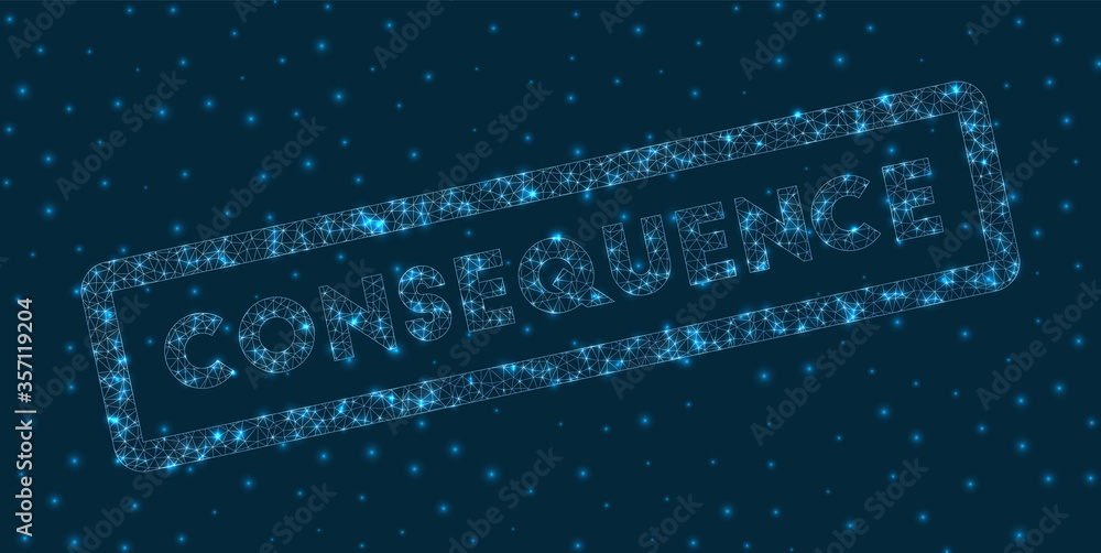 Poster consequence word in digital style. glowing geometric consequence badge. modern vector illustration.