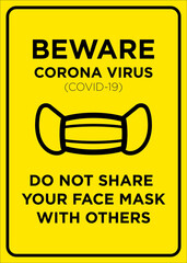 Vector Poster: Corona Virus, Do Not Share Your Mask with Others