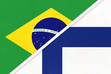 Brazil and Finland, symbol of national flags from textile. Championship between two countries.