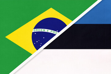 Brazil and Estonia, symbol of national flags from textile. Championship between two countries.