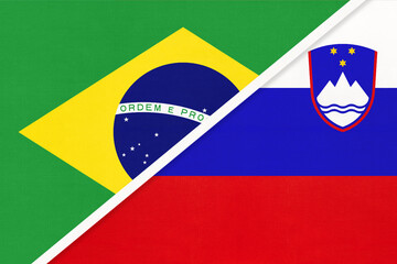 Brazil and Slovenia, symbol of national flags from textile. Championship between two countries.