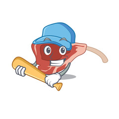 Attractive lamb chop caricature character playing baseball