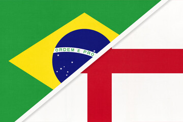 Brazil and England, symbol of national flags from textile. Championship between two countries.