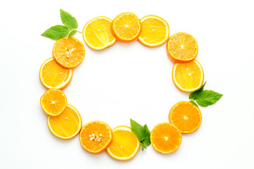 Frame sliced citrus mix white background top view