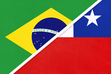 Brazil and Chile, symbol of two national flags from textile. Championship between two American countries.